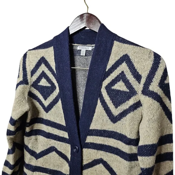 Toad & Co 100% Lambs Wool Cardigan Cream & Navy Warm Sweater - Picture 3 of 6
